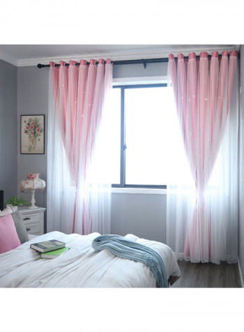 2-Piece Stars Shading Window Curtain Pink