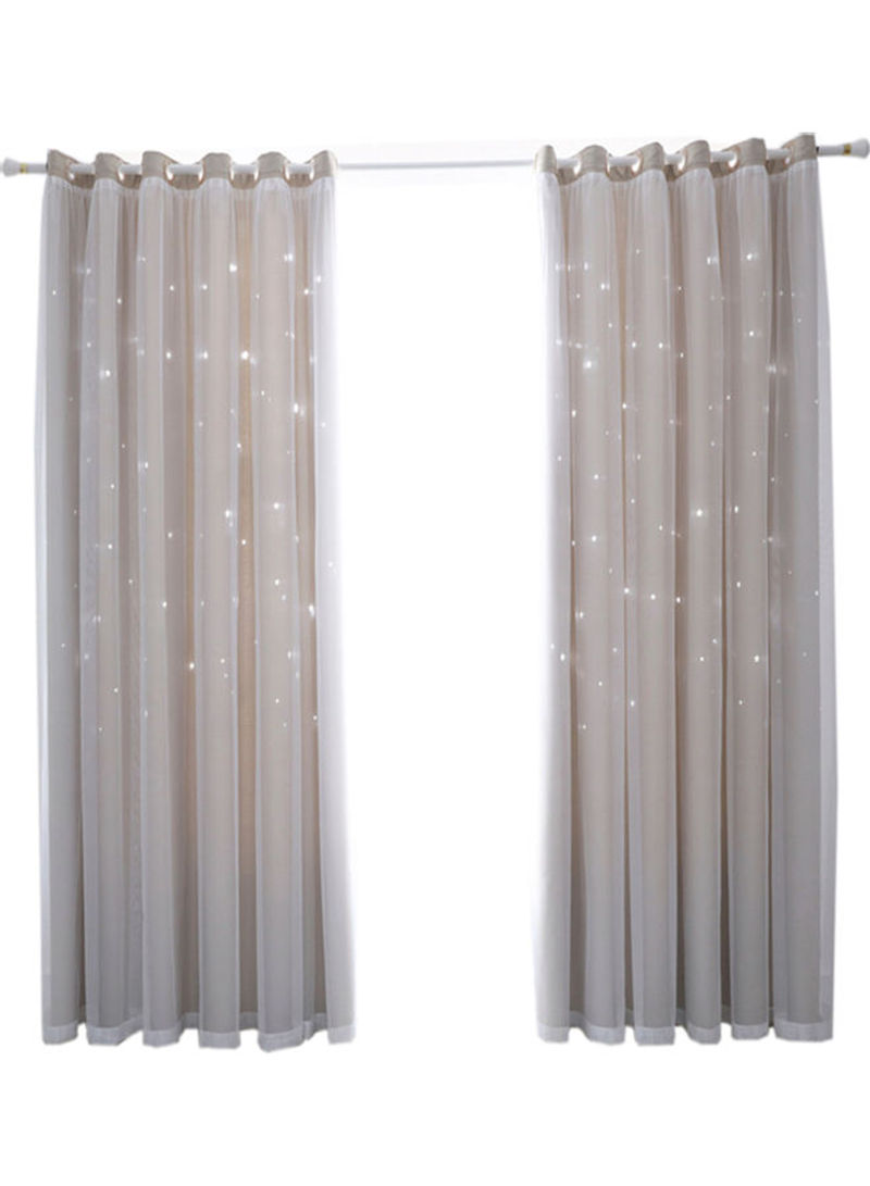 Set Of 2 Hollowed Out Stars Window Curtains Beige