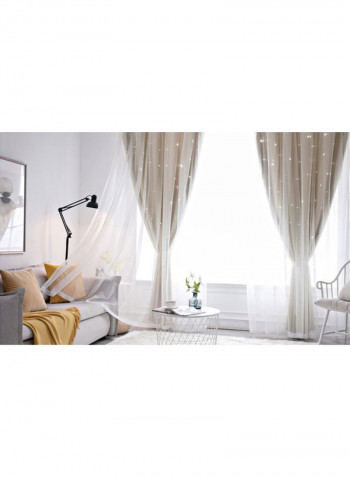 Set Of 2 Hollowed Out Stars Window Curtains Beige