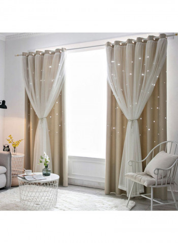 Set Of 2 Hollowed Out Stars Window Curtains Beige