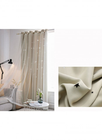 Set Of 2 Hollowed Out Stars Window Curtains Beige