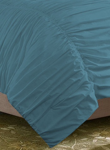 3-Piece Gathered Egyptian Cotton Duvet Cover Set Blue Double