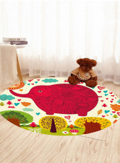 Cartoon Elephant Pattern Round Floor Rug Multicolour 100x100centimeter