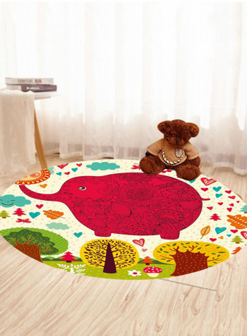 Cartoon Elephant Pattern Round Floor Rug Multicolour 100x100centimeter