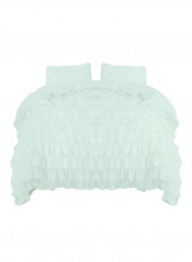 3-Piece Ruffled Egyptian Cotton Duvet Cover Set Light Green Double
