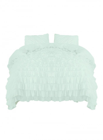 3-Piece Ruffled Egyptian Cotton Duvet Cover Set Light Green Double