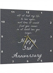 3rd Anniversary Love You Longer On Faux Leather  Wall Clock Multicolour 13x13inch