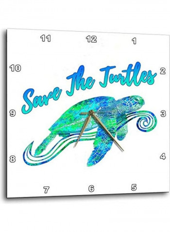 Save The Turtle Printed Wall Clock White/Blue/Green