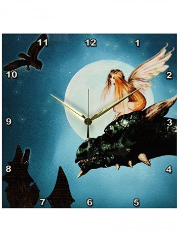 Fairy Dragon Fantasy Printed Wall Clock Multicolour 13x13inch