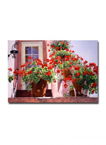 Geraniums On The Stairs Canvas Wall Art Multicolour 16 x 24inch