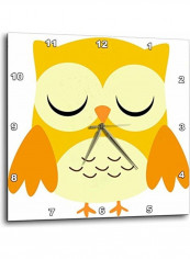 Cute Owl Printed Analog Wall Clock White/Yellow 13x13x0.1inch