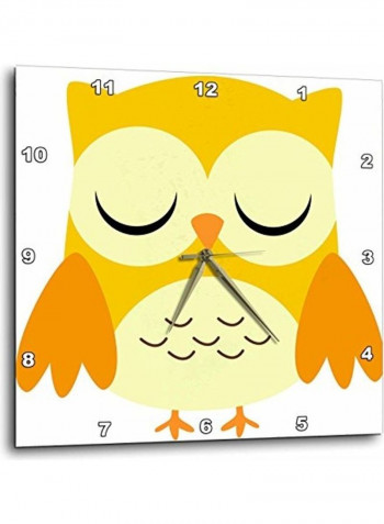 Cute Owl Printed Analog Wall Clock White/Yellow 13x13x0.1inch