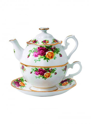Bone China Teapot White/Purple/Green