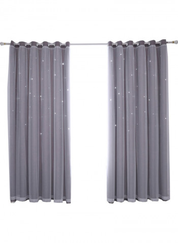 2-Piece Stars Shading Curtain Grey/White