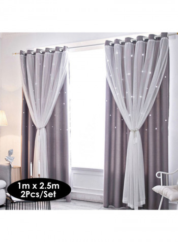 2-Piece Stars Shading Curtain Grey/White