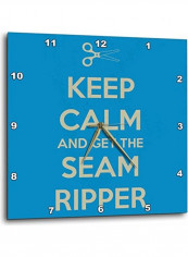 Keep Calm And Get The Seam Ripper Printed Analog Wall Clock Blue 13x13x0.1inch