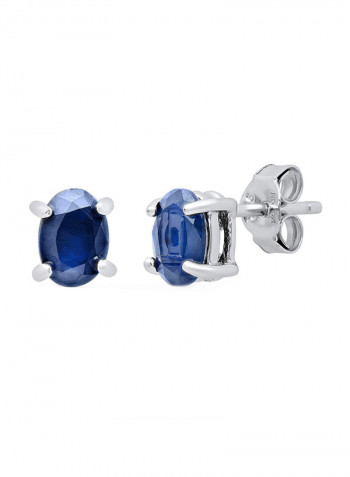 925 Sterling Silver Oval Earrings With Sapphire