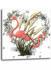 Flamingos And Beautiful Heart Wreath Printed Analog Wall Clock Multicolour 13x13x0.1inch