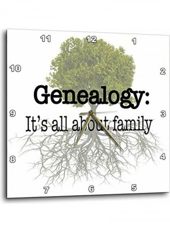 Genealogy It's All About Family Printed Analog Wall Clock White/Green/Black 13x13x0.1inch