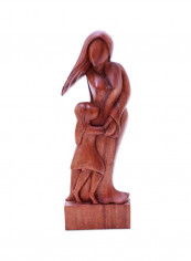 Mother And Daughter Wood Sculpture Brown 14.25x4.5x1.6inch