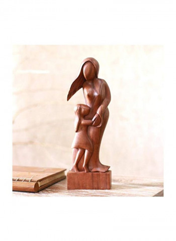 Mother And Daughter Wood Sculpture Brown 14.25x4.5x1.6inch