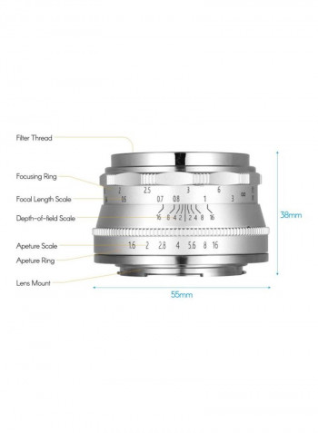 F1.6 Manual Focus Lens Large Aperture 5.5x3.8cm Silver/Black