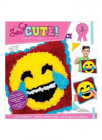 Sew Cute Emoji Laugh Tears Latch Hook Kit Red/Yellow/Black 10.75x10.75inch