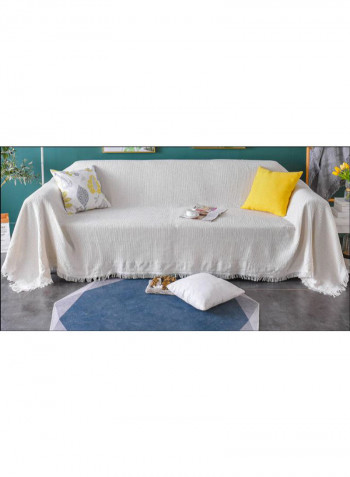 Simple Tassel Sofa Slipcover White 230 x 340centimeter