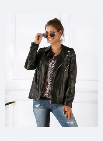Leather Long Sleeves Jacket Black