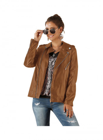 Leather Long Sleeves Jacket Brown