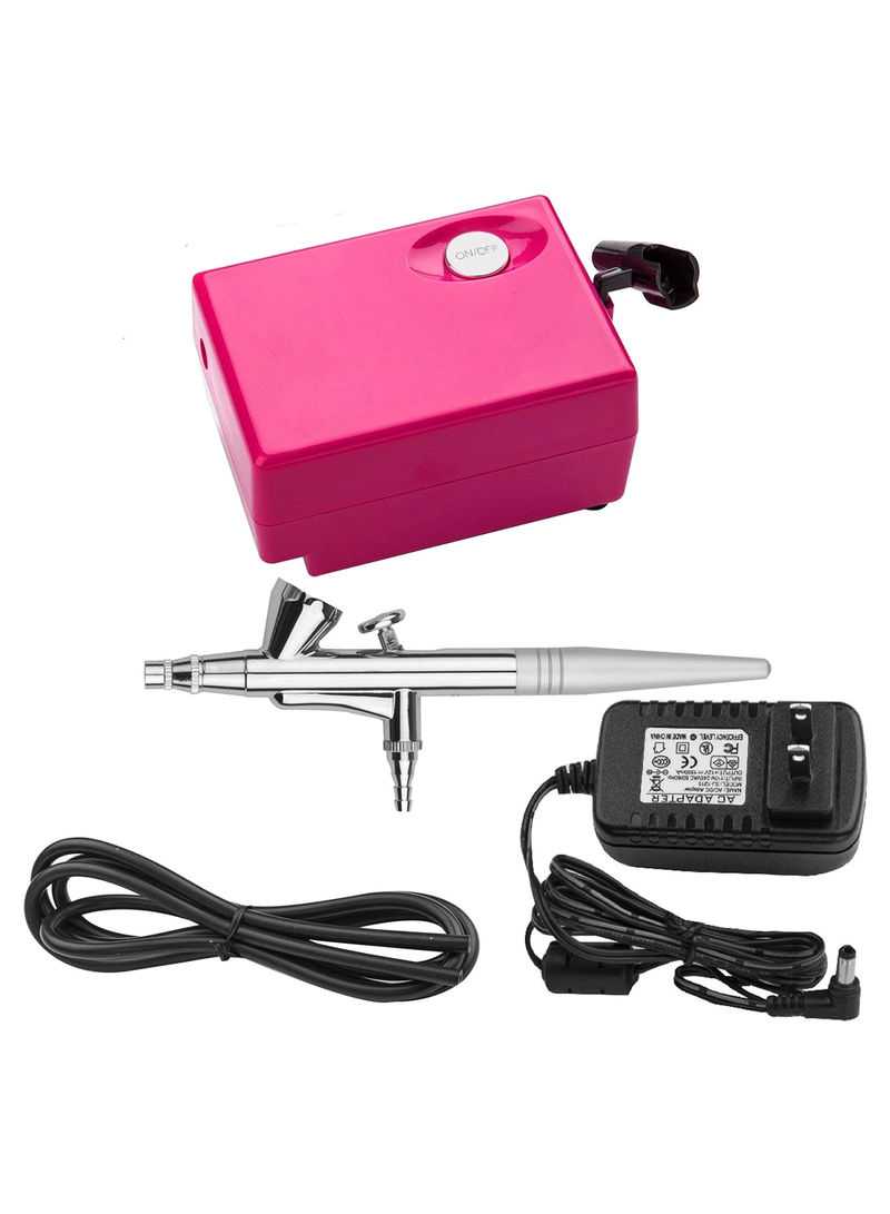 Airbrush Makeup Kit Set With Mini Compressor Pink/Black/Silver