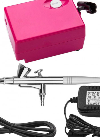 Airbrush Makeup Kit Set With Mini Compressor Pink/Black/Silver