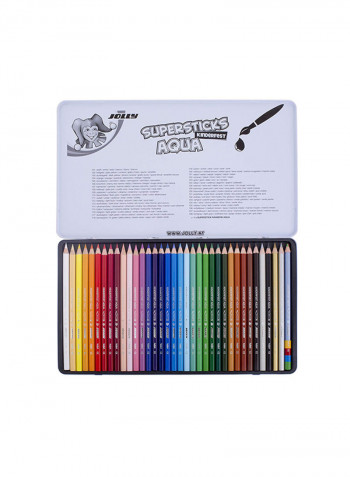 Jolly Supersticks Premium European Aqua Watercolor Pencils With Tin Carrying Case; Set Of 36