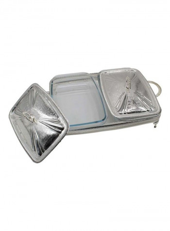 Double Casserole With Warmer Silver 48.5x31.5x15cm