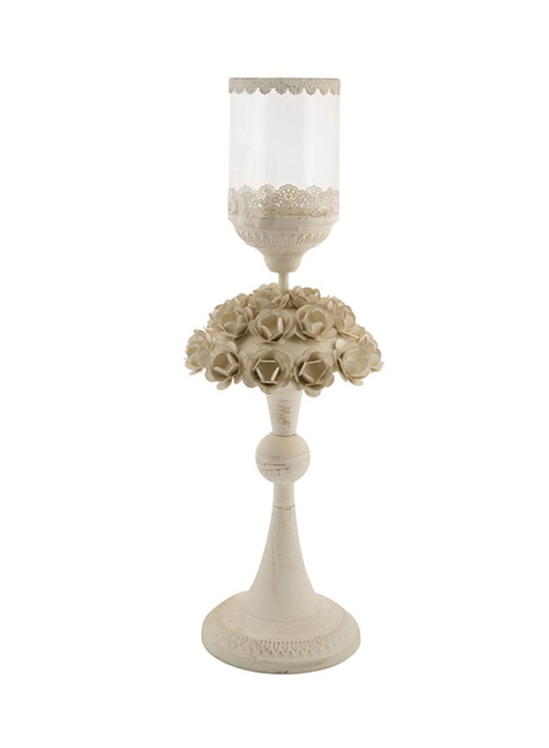 Medium Floral Candle Holder Cream