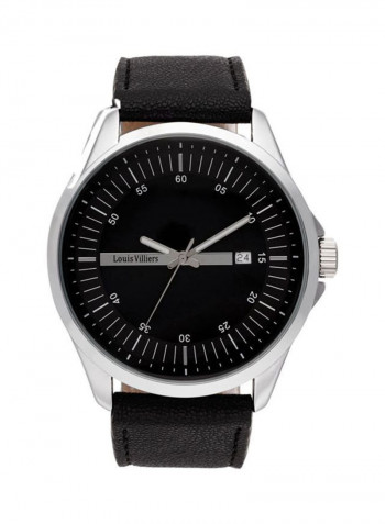 Men's Casual Black Analog Leather Round Watch - AG3804-01