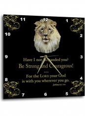 DPP 42588 2 Joshua 1 Verse 9 Be Strong And Courageous Illustrated With A Lion Wall Clock Multicolour 13x13inch