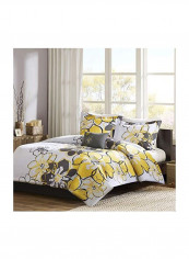 4-Piece Duvet Cover Set Polyester Yellow/Grey/White Queen