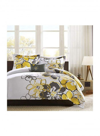 4-Piece Duvet Cover Set Polyester Yellow/Grey/White Queen