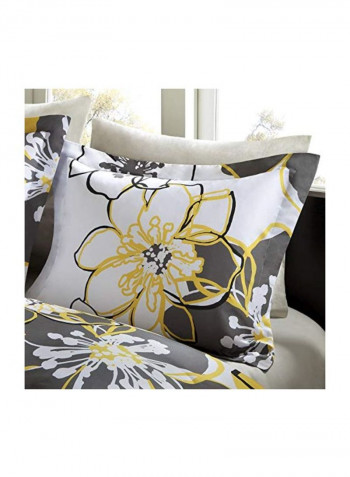 4-Piece Duvet Cover Set Polyester Yellow/Grey/White Queen