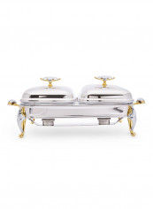 Efficient Dual Oblong Food Warmer Silver/Gold