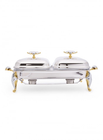 Efficient Dual Oblong Food Warmer Silver/Gold