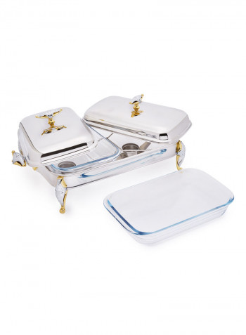 Efficient Dual Oblong Food Warmer Silver/Gold
