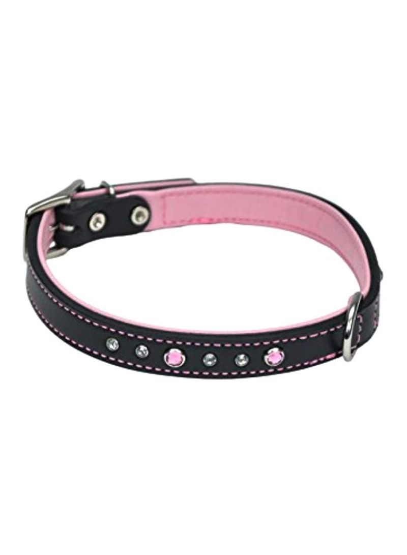 Embellished Leather Dog Collar Black/Pink/Clear