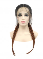 Hand Tied Swiss Lace Glueless Long Braided Hair Wig Black/Brown 24inch