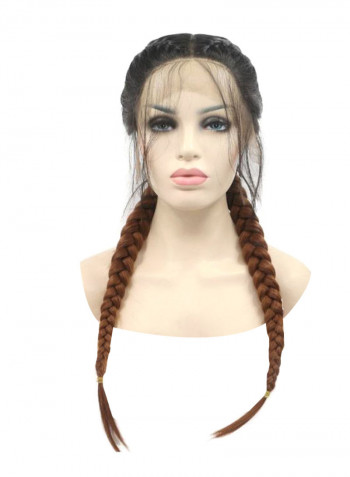 Hand Tied Swiss Lace Glueless Long Braided Hair Wig Black/Brown 24inch