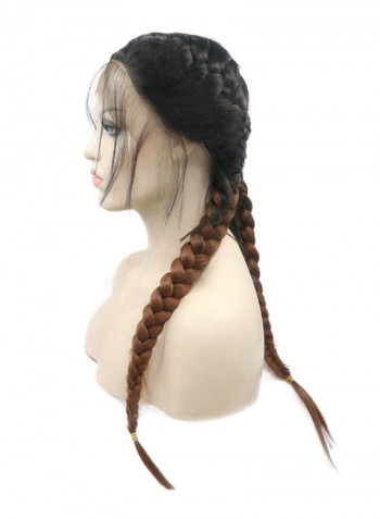 Hand Tied Swiss Lace Glueless Long Braided Hair Wig Black/Brown 24inch
