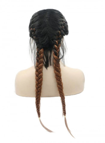 Hand Tied Swiss Lace Glueless Long Braided Hair Wig Black/Brown 24inch