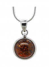 Round Pendant Necklace With Genuine Natural Baltic Cognac Amber Chain