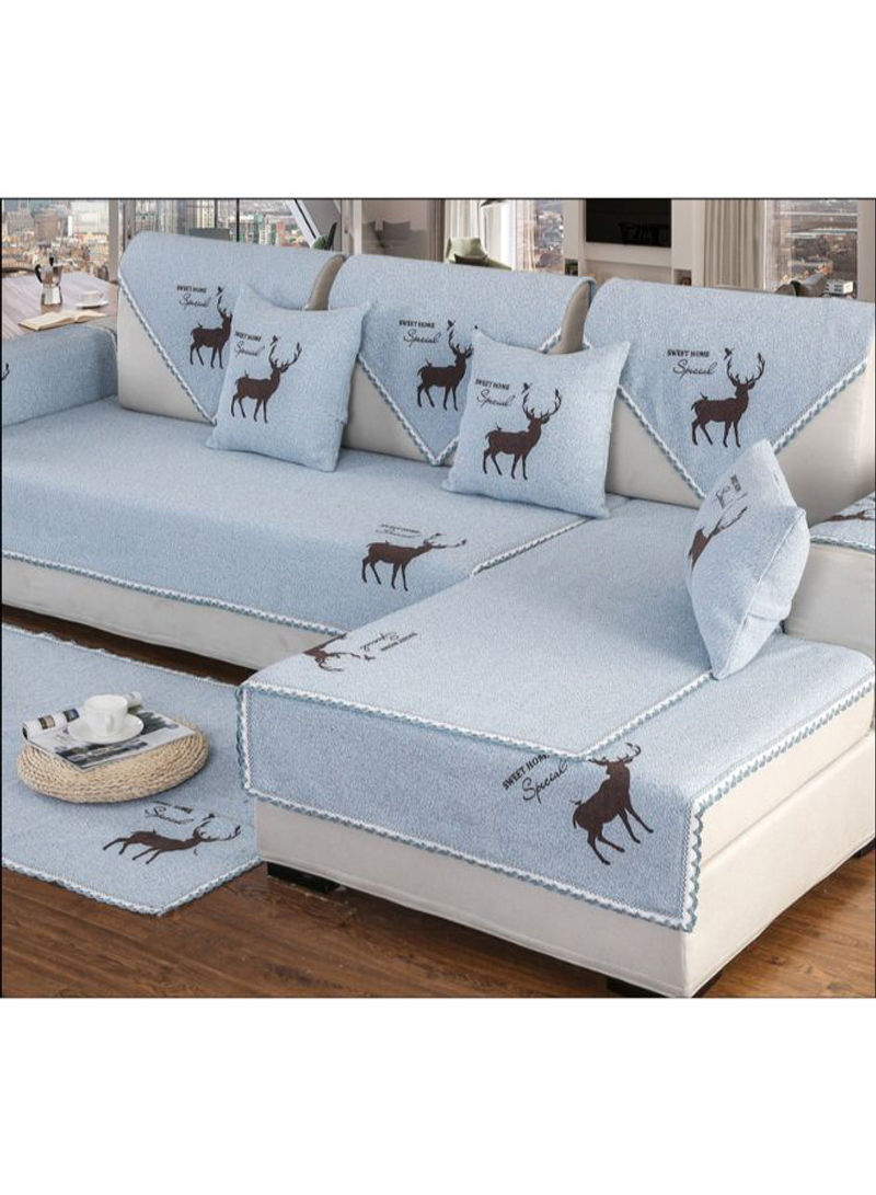 Non-Slip Elk Printed Sofa Slipcover Blue/Brown